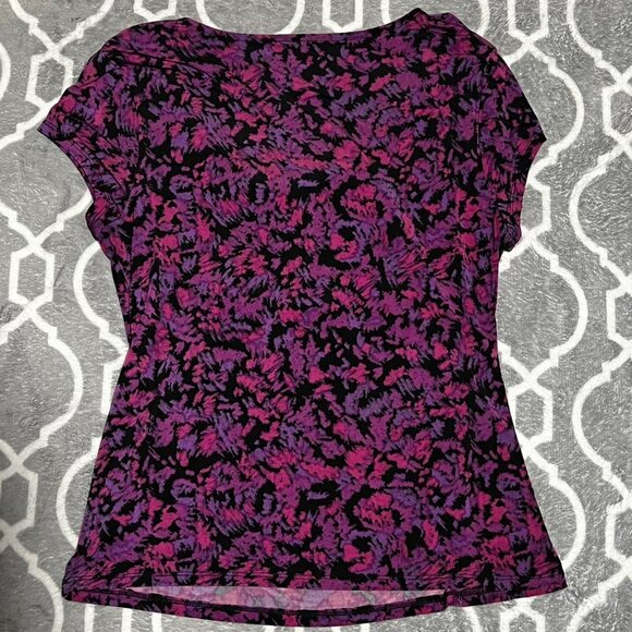 Studio Works short sleeve blouse pink/purple top. Cowl neck. Size Medium. - Picture 2 of 7